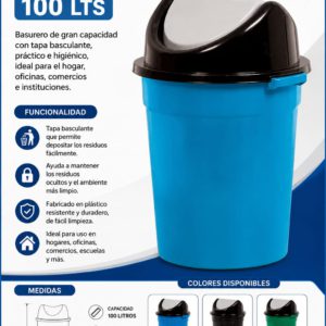 Basurero Tapa Basculante 100 Lts