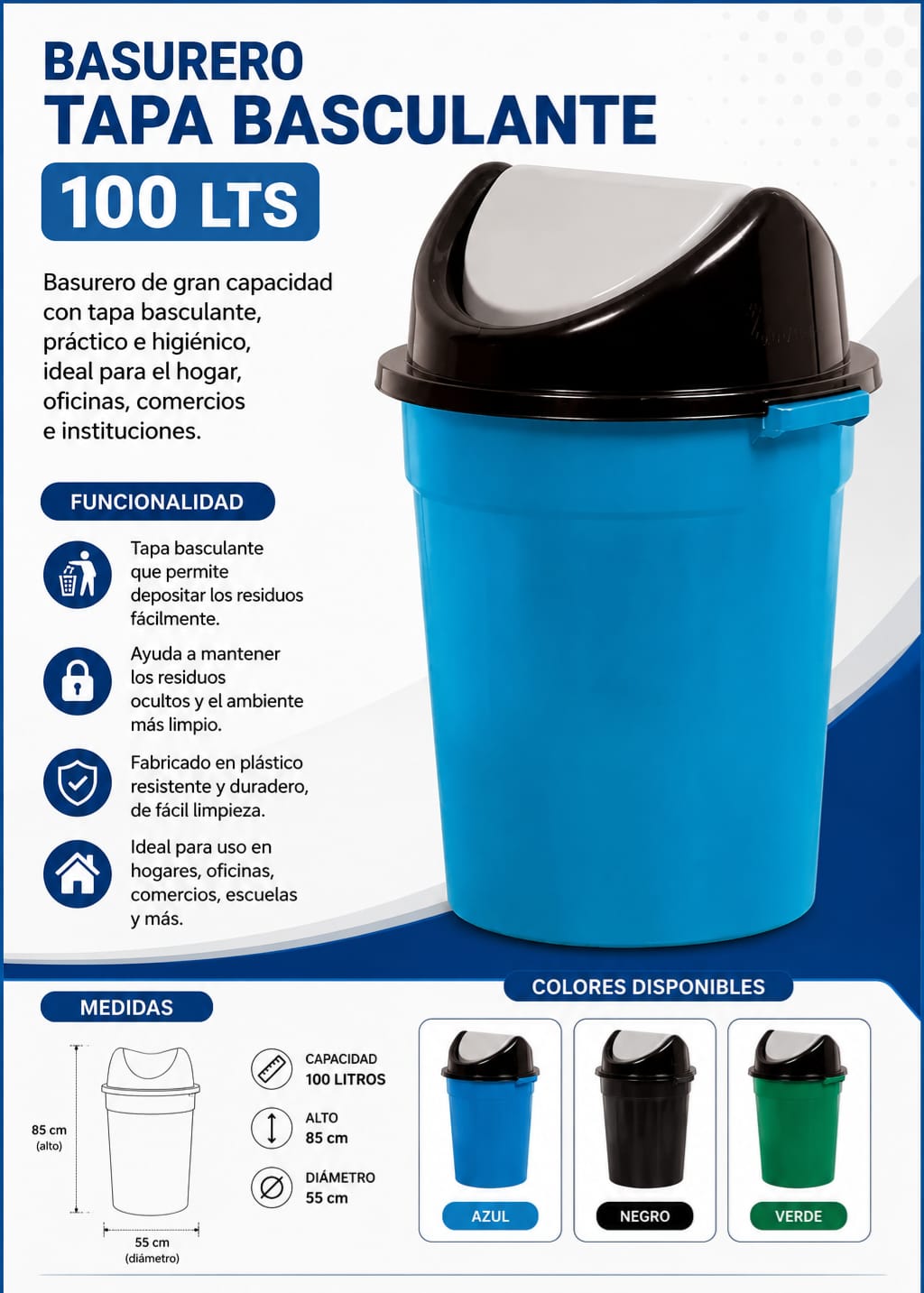 Basurero Tapa Basculante 100 Lts
