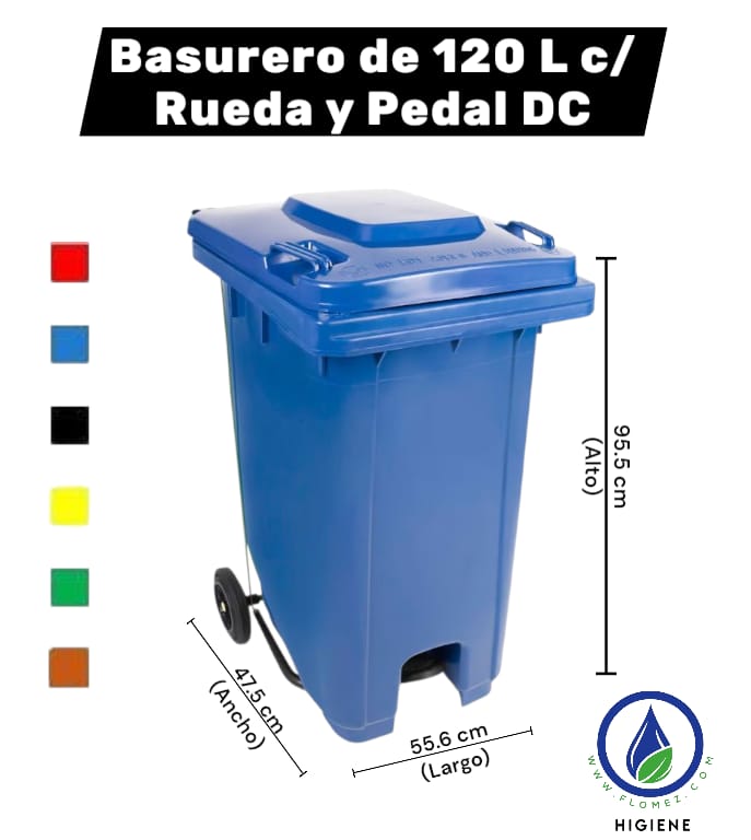 Basurero de 120 L C/ Rueda y Pedal DC