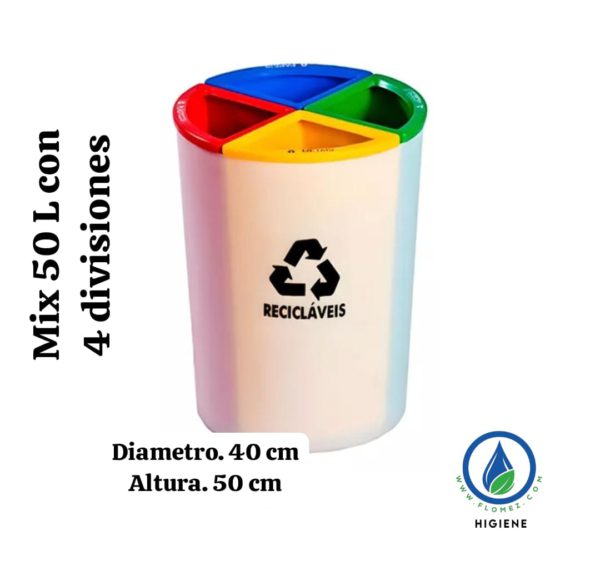 Basurero Redondo Mix con 4 Divisiones, 50 L - Imagen 3