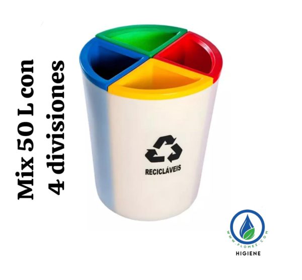 Basurero Redondo Mix con 4 Divisiones, 50 L