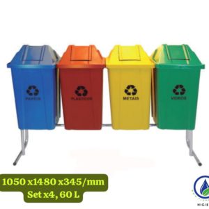 Soporte Set x 4, Basureros Quadra Basculante, 60 L