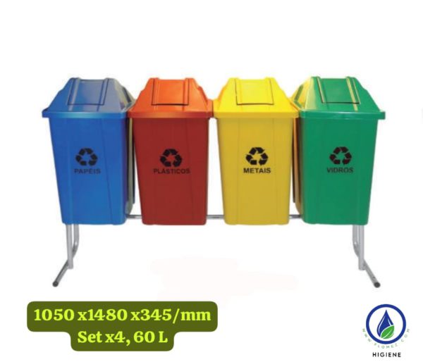 Soporte Set x 4, Basureros Quadra Basculante, 60 L