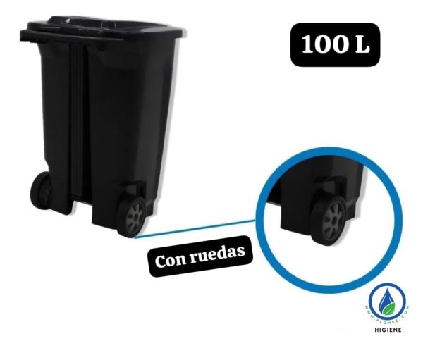 Basurero Pedal con ruedas Negro SPS, 100 L - Imagen 6