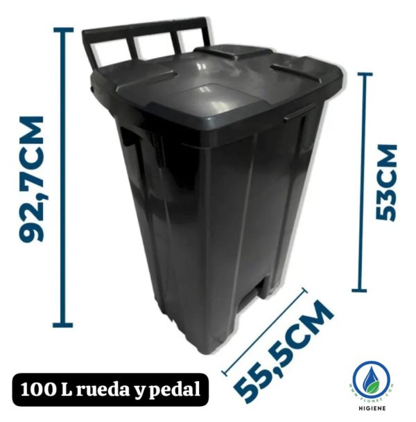 Basurero Pedal con ruedas Negro SPS, 100 L - Imagen 5