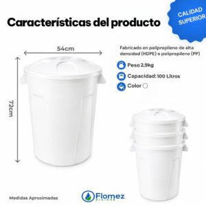 Basurero reforzado Blanco con tapa, 100 L