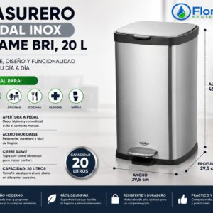 Basurero pedal inox frame bri, 20 L