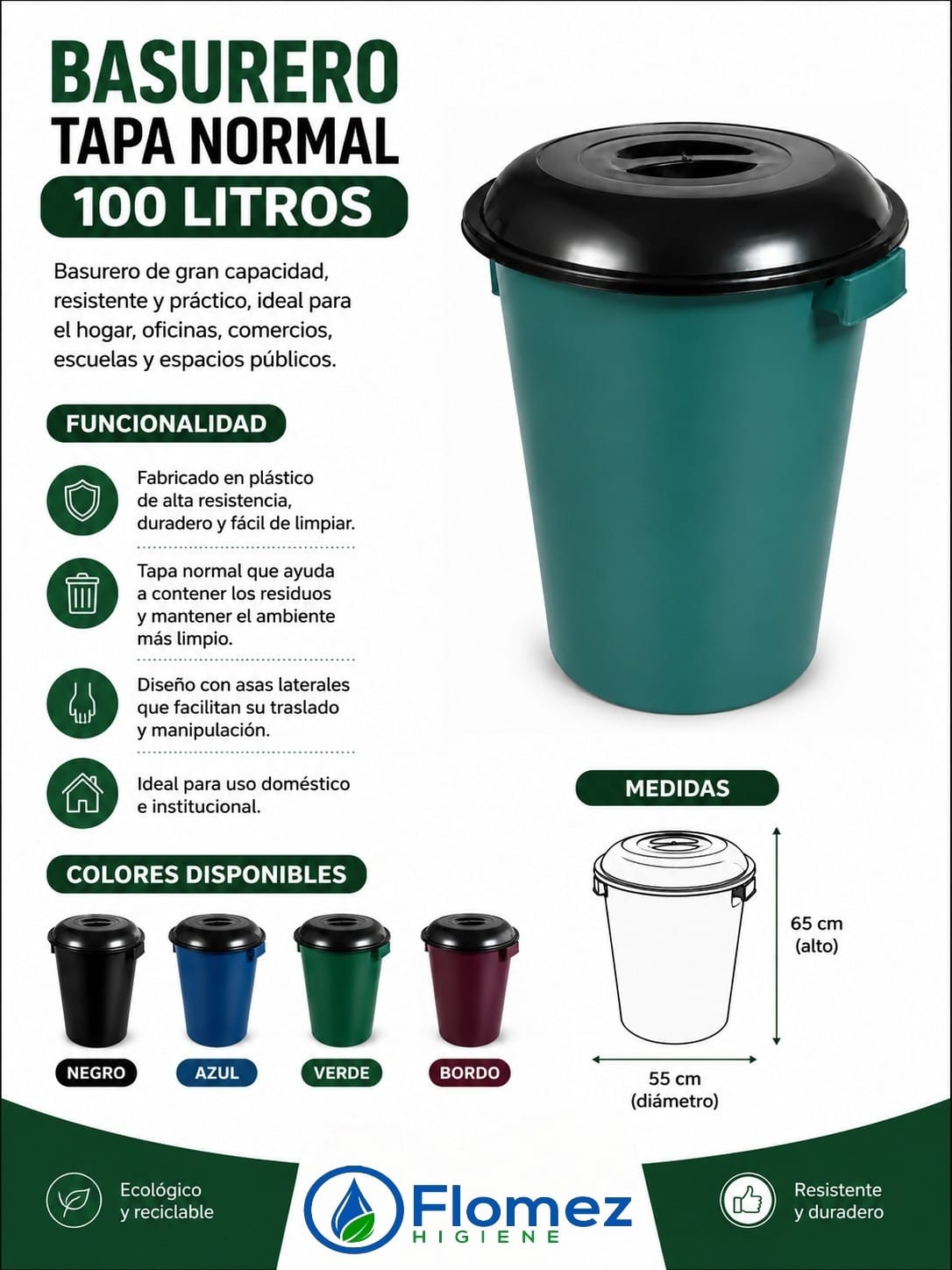 Basurero tapa normal 100 lts