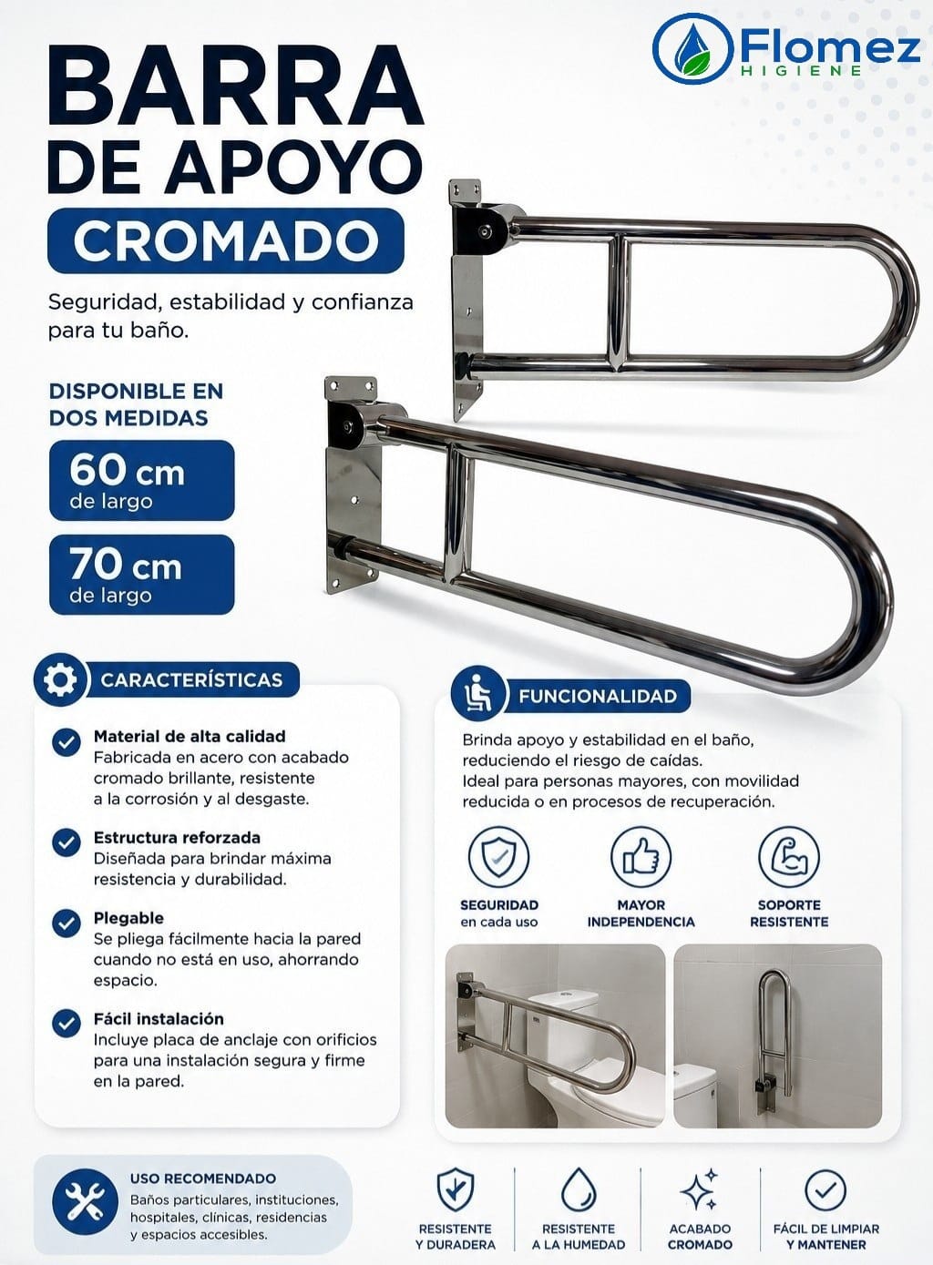 Barra de apoyo cromado