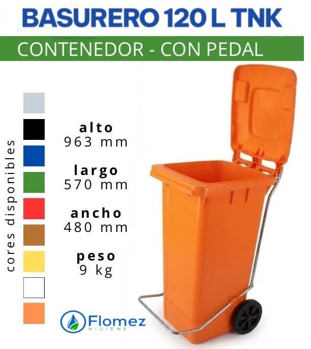 BASURERO 120 L TNK C/ RUEDA Y PEDAL
