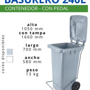 BASURERO 240 L TNK C/ RUEDA Y PEDAL