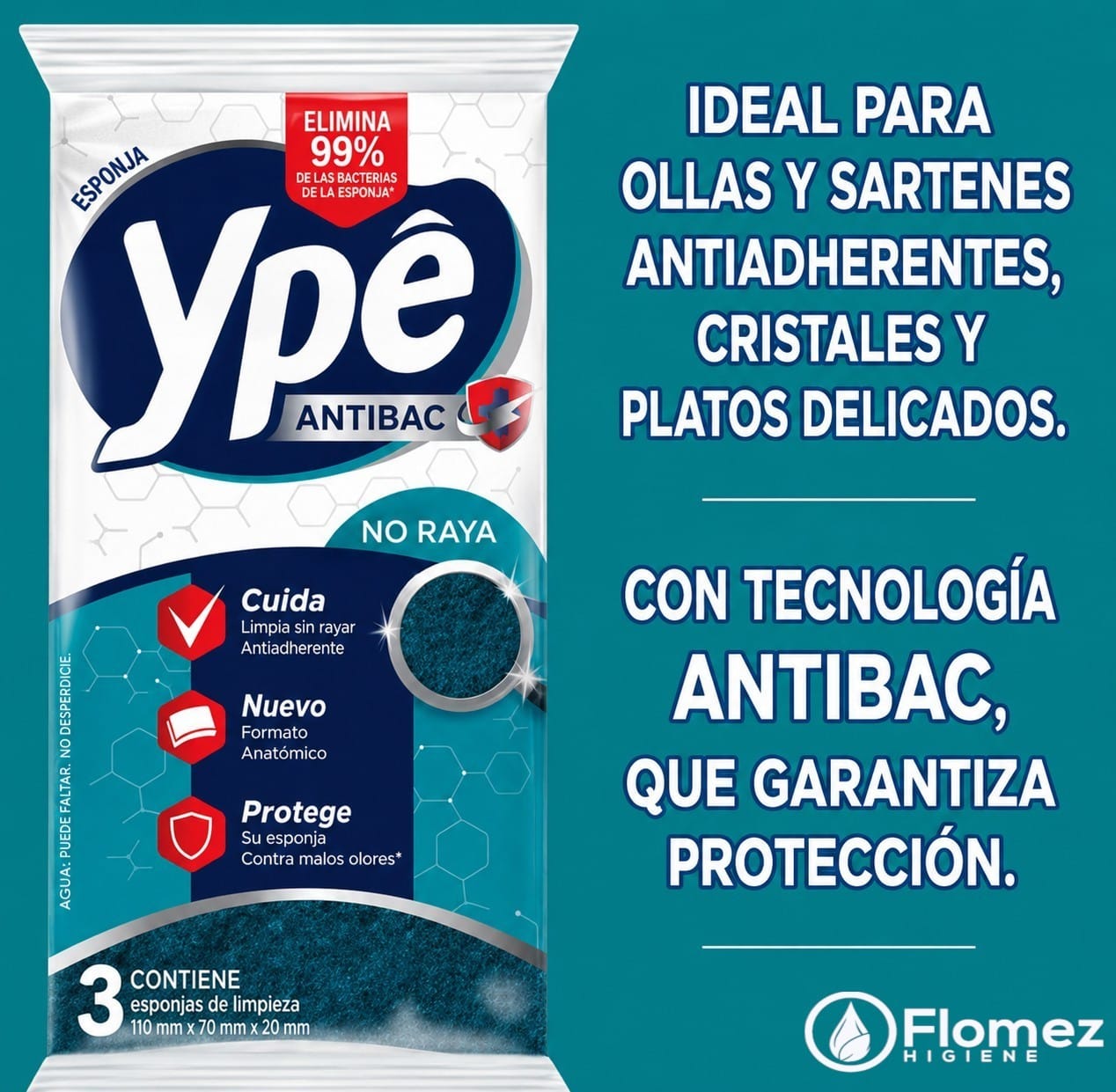 Esponja Antibacterial Ype Limpia bacha sin rayas x3 u.